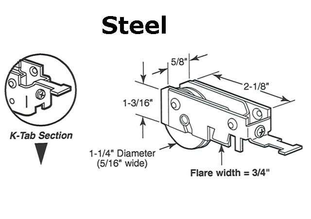 Sliding Door Roller For Sliding Patio Door With Adjustable Steel K Tab Housing  With 1.25 Inch Steel Wheel - Sliding Door Roller For Sliding Patio Door With Adjustable Steel K Tab Housing  With 1.25 Inch Steel Wheel