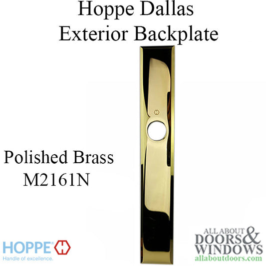 Exterior Back Plate, Dallas, M2161N 1-1/2" x 9-7/16" - Polished Brass ( F77-R), no cylinder hole