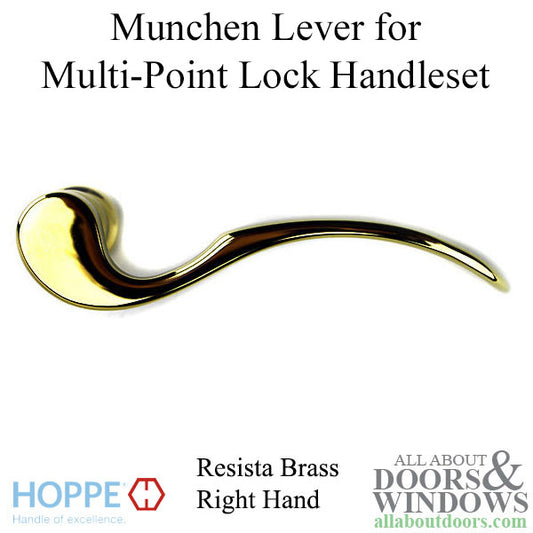 Munchen Lever Handle for Right Handed Multipoint Lock Handlesets - Resista Brass