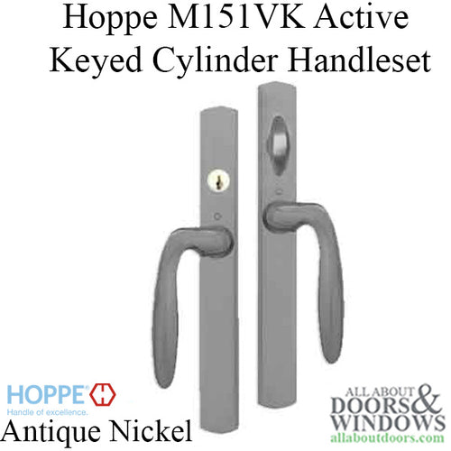 HOPPE HLS 9000 Sliding Door Handle Set Verona Lever Active Keyed Antique Nickel - HOPPE HLS 9000 Sliding Door Handle Set Verona Lever Active Keyed Antique Nickel