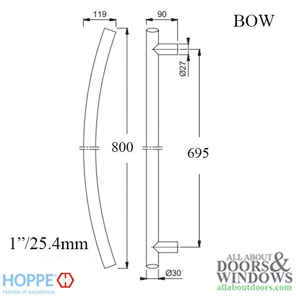 Hoppe Bow-Shaped Round Pull Handle, 31-1/2