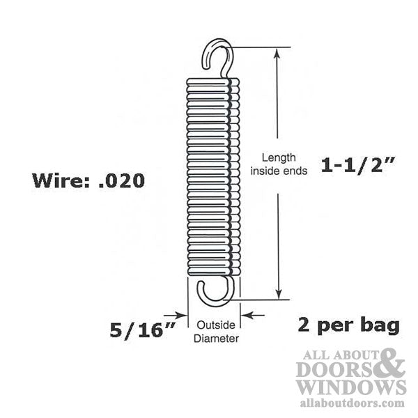 Extension Spring - 5/16 Inch Diameter x  1-1/2 Inches Long - .020 Wire - Extension Spring - 5/16 Inch Diameter x  1-1/2 Inches Long - .020 Wire