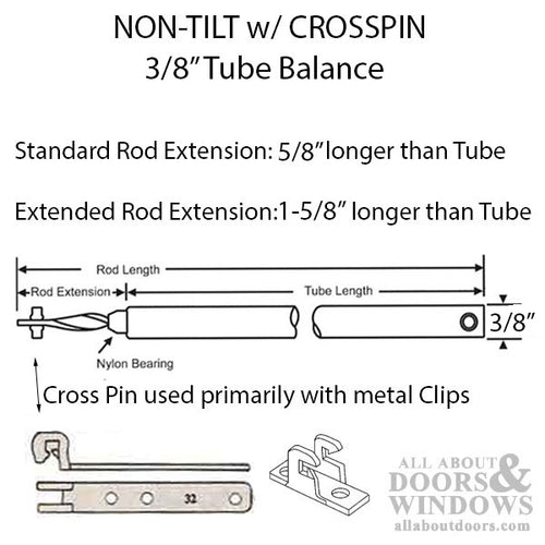 3/8” Non-Tilt Cross Pin Balance Rod, White Bearing Extended Rod - 3/8” Non-Tilt Cross Pin Balance Rod, White Bearing Extended Rod