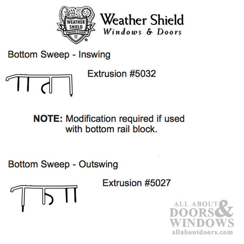 Outswing Door Bottom/ Sweep, snap-in 1 Barb - Discontinued - Outswing Door Bottom/ Sweep, snap-in 1 Barb - Discontinued