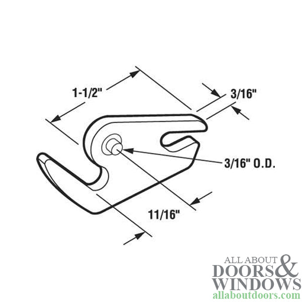 Latch Hook, Sliding Patio Door, 1-1/2-inch, Diecast - Latch Hook, Sliding Patio Door, 1-1/2-inch, Diecast