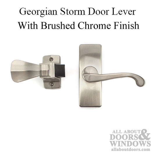 Georgian Lever and Storm Door Handle. Brushed Satin Chrome, Mulitple Door Thickness