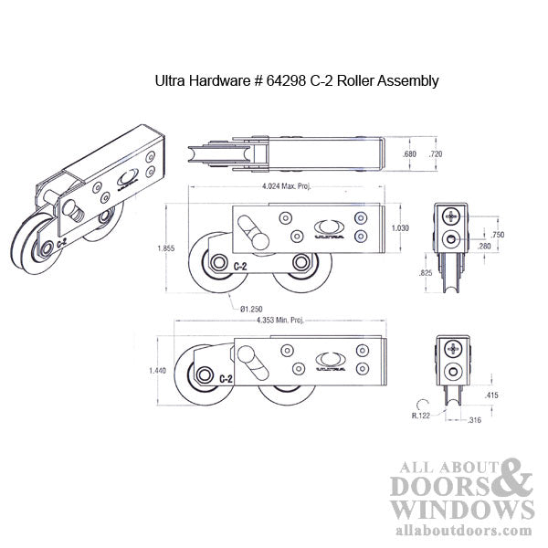 Ultra C2 Roller Assembly for Sliding Patio Doors Steel Housing 1.25 Inch Steel Ball Bearing Wheel Diameter - Ultra C2 Roller Assembly for Sliding Patio Doors Steel Housing 1.25 Inch Steel Ball Bearing Wheel Diameter