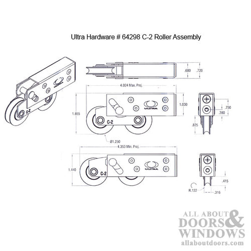 Ultra C2 Roller Assembly for Sliding Patio Doors Steel Housing 1.25 Inch Steel Ball Bearing Wheel Diameter - Ultra C2 Roller Assembly for Sliding Patio Doors Steel Housing 1.25 Inch Steel Ball Bearing Wheel Diameter