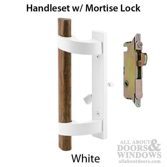 Handle Set for Sliding Patio Door Extruded Aluminum/Die-cast Mortise Lock 3-15/16" Screw Hole Center - White Finish