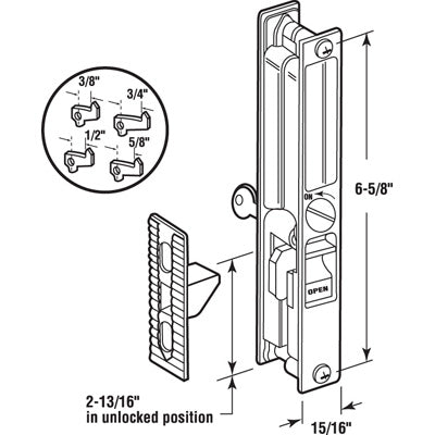 Keyed Mid-Body Hook Flush Mount Handle Set for Sliding Patio Door - Keyed Mid-Body Hook Flush Mount Handle Set for Sliding Patio Door