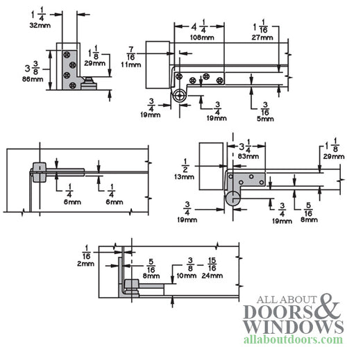 Ives 7212 Pivot Set, LH Top & Bottom 3/4