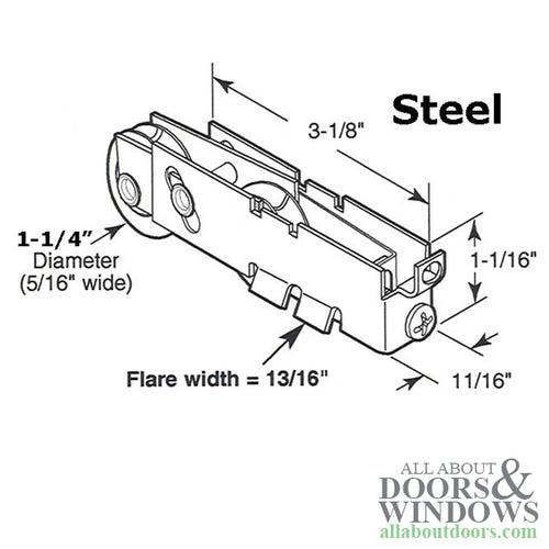 Tandem Roller Assembly - Sliding Patio Door, Steel Ball Bearing wheel - Tandem Roller Assembly - Sliding Patio Door, Steel Ball Bearing wheel