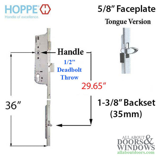 Hoppe 16mm Manual Gear, 35/92, Tongue at 29.65", 1/2" Deadbolt Throw