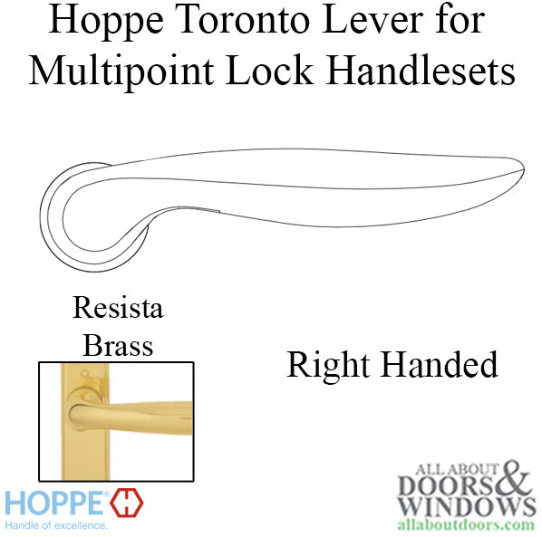 Toronto Lever Handle for Right Handed Multipoint Lock Handlesets - Resista Brass - Toronto Lever Handle for Right Handed Multipoint Lock Handlesets - Resista Brass