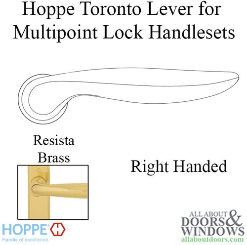 Toronto Lever Handle for Right Handed Multipoint Lock Handlesets - Resista Brass - Toronto Lever Handle for Right Handed Multipoint Lock Handlesets - Resista Brass