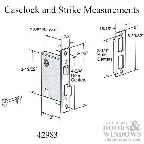 Mortise Lock, Interior lock case assembly w/ keys - Mortise Lock, Interior lock case assembly w/ keys