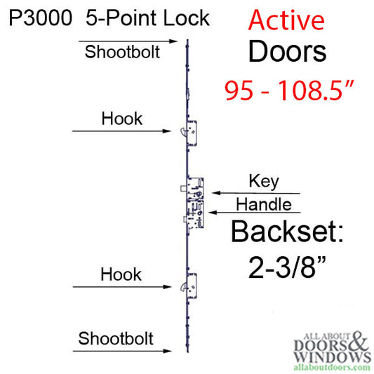 20mm P3000 Active 5-point 60/92 Rhino hook and Shootbolts, Doors  95 to 108-1/2