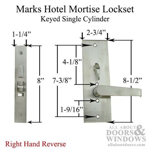 Marks Hotel Lever and Plate Mortise Lockset Right Hand Reverse Satin Chrome - Marks Hotel Lever and Plate Mortise Lockset Right Hand Reverse Satin Chrome