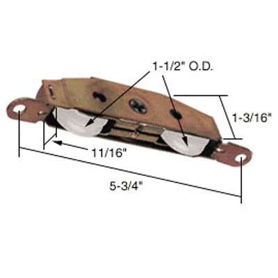 Two Wheel Roller for Sliding Patio Doors 1.5 Inch Nylon Wheel Diameter