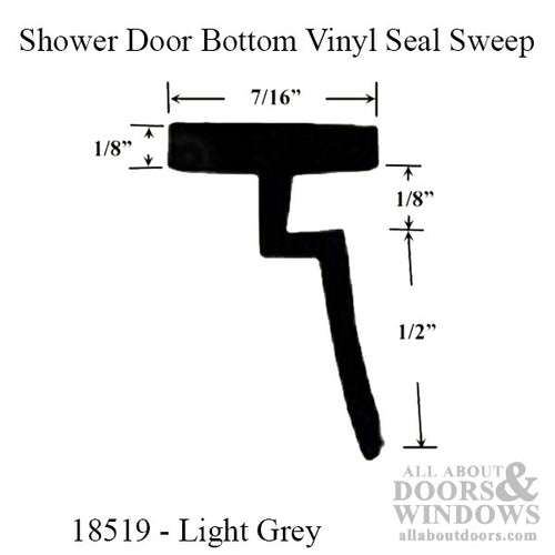 Replacement Shower Door Bottom Vinyl Seal Sweep, Keystone by Maax - Light Grey - Replacement Shower Door Bottom Vinyl Seal Sweep, Keystone by Maax - Light Grey