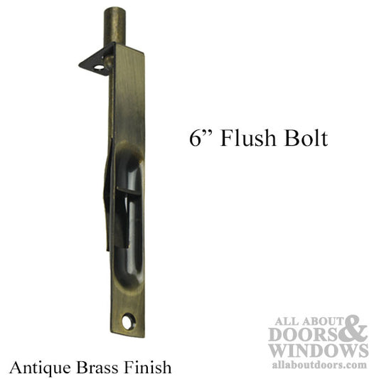 6 Inch Flush Bolt, Mortise Lever, Square face - Antique Brass