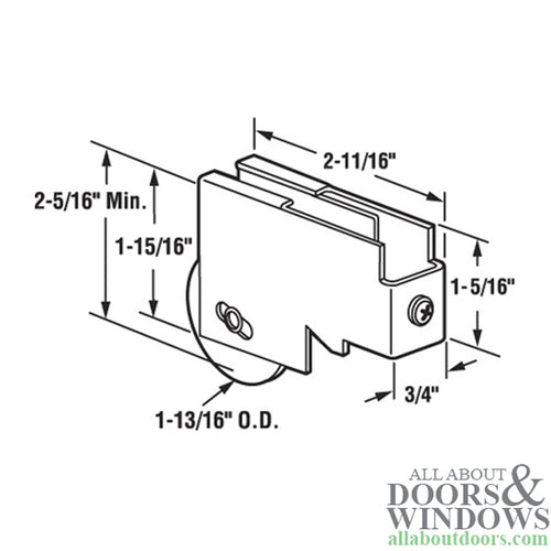 Arcadia Roller Assembly for Sliding Patio Doors 1.813 Inch Steel  Wheel Diameter with Steel Housing - Arcadia Roller Assembly for Sliding Patio Doors 1.813 Inch Steel  Wheel Diameter with Steel Housing