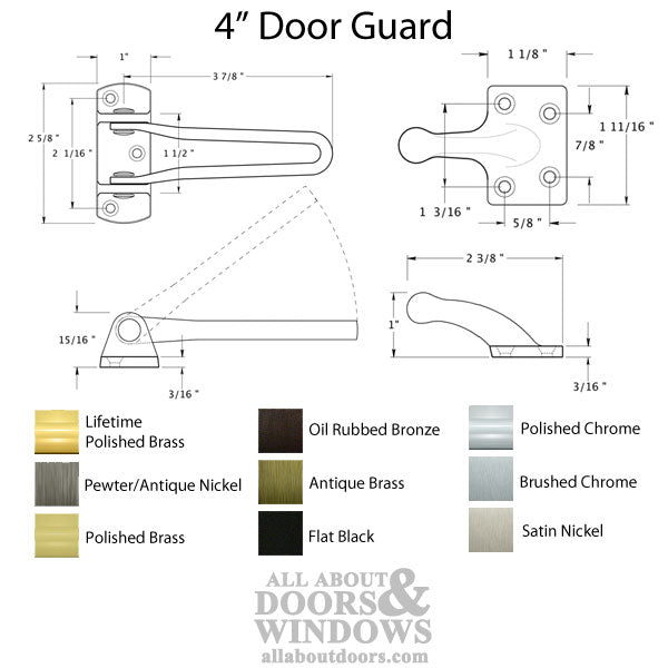 4 in Door Guard, Solid Brass - Choose Finish - 4 in Door Guard, Solid Brass - Choose Finish