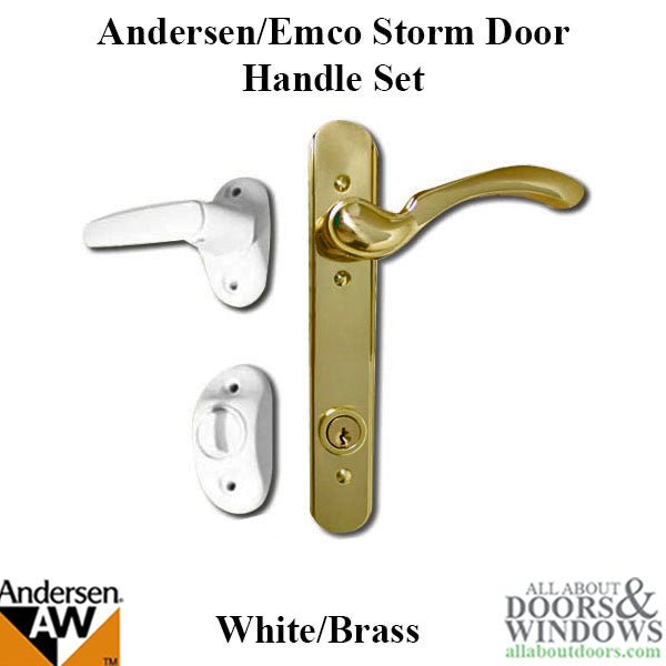 Storm Door Handle-set with Lock - 1-1/2 inch doors - Brass/White - Storm Door Handle-set with Lock - 1-1/2 inch doors - Brass/White