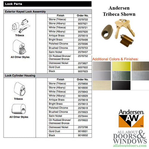 Andersen Frenchwood Door Lock Tribeca Keyed Cylinder with Housing White - Andersen Frenchwood Door Lock Tribeca Keyed Cylinder with Housing White