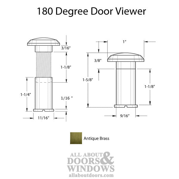 180 Degree Door Viewer for 1-1/4 in to 2 in thick Doors - Antique Brass - 180 Degree Door Viewer for 1-1/4 in to 2 in thick Doors - Antique Brass