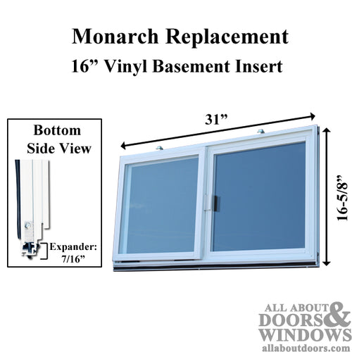 Monarch C-400A-16 Vinyl Basement WINDOW Insert, Dual Pane Glass - Monarch C-400A-16 Vinyl Basement WINDOW Insert, Dual Pane Glass