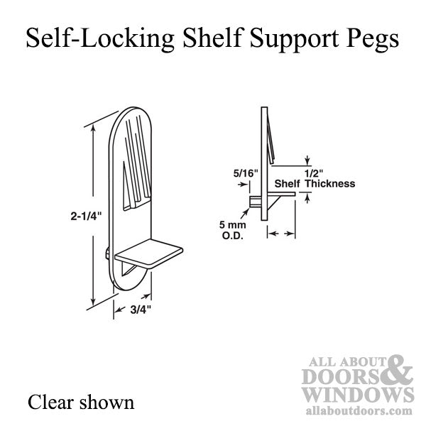 5mm Self-Locking Shelf Support Pegs, 1/2 Inch - 5mm Self-Locking Shelf Support Pegs, 1/2 Inch