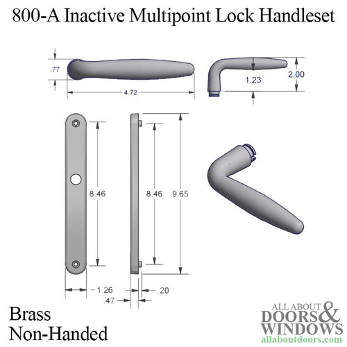 Inactive Handle Set 800A Series Multi-Point Lock Trim, Non-Handed, Brass - Inactive Handle Set 800A Series Multi-Point Lock Trim, Non-Handed, Brass