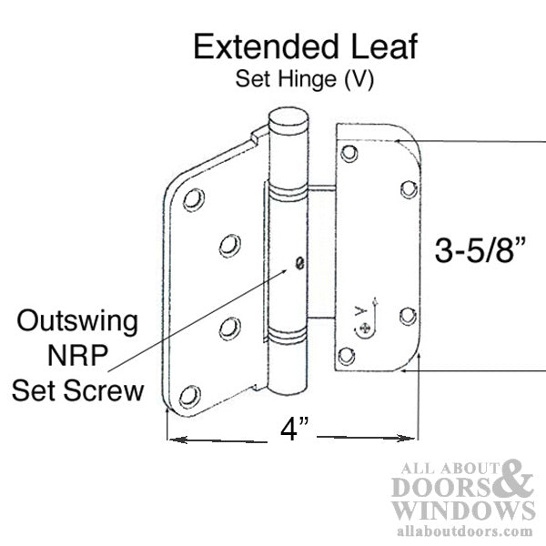 Ultimate 2D Adjustable Hinge, 3-5/8 x 4  Set Hinge (V), Outswing NRP - Ultimate 2D Adjustable Hinge, 3-5/8 x 4  Set Hinge (V), Outswing NRP