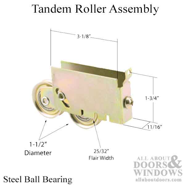 Tandem Roller Assembly - Sliding Patio Door, Steel Ball Bearing - Tandem Roller Assembly - Sliding Patio Door, Steel Ball Bearing