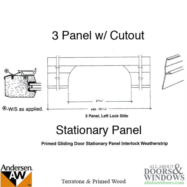 Discontinued Andersen Interlock Weatherstrip - Primed Gliding Door - Stationary Panel, Lock Stile, 3 Panel - Tan - Discontinued Andersen Interlock Weatherstrip - Primed Gliding Door - Stationary Panel, Lock Stile, 3 Panel - Tan