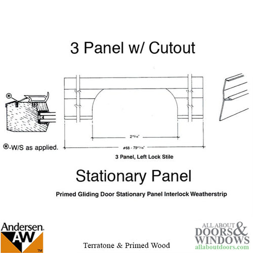 Discontinued Andersen Interlock Weatherstrip - Primed Gliding Door - Stationary Panel, Lock Stile, 3 Panel - Tan - Discontinued Andersen Interlock Weatherstrip - Primed Gliding Door - Stationary Panel, Lock Stile, 3 Panel - Tan