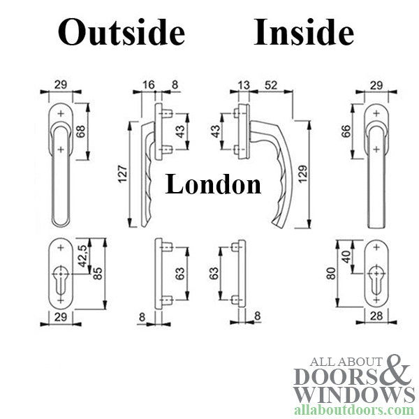Hoppe London Tilt Turn Hardware - Silver - Hoppe London Tilt Turn Hardware - Silver