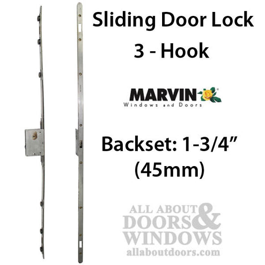 Multipoint Sliding Door Lock 3 hooks , 1-3/4 backset - Stainless Steel