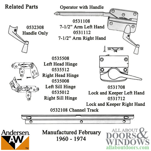 Andersen 7073 A Operator with Handle 7-1/2 Inch Arm Square Shoe, Left Hand - Bronze - Andersen 7073 A Operator with Handle 7-1/2 Inch Arm Square Shoe, Left Hand - Bronze