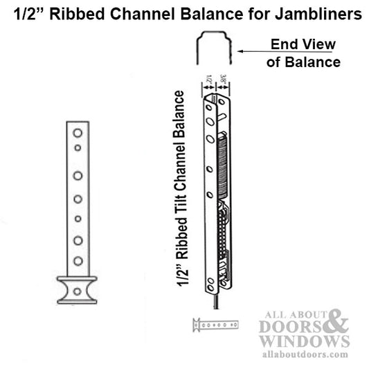 1/2" Ribbed Channel Balance for Jambliners, #12 End Bracket Attached