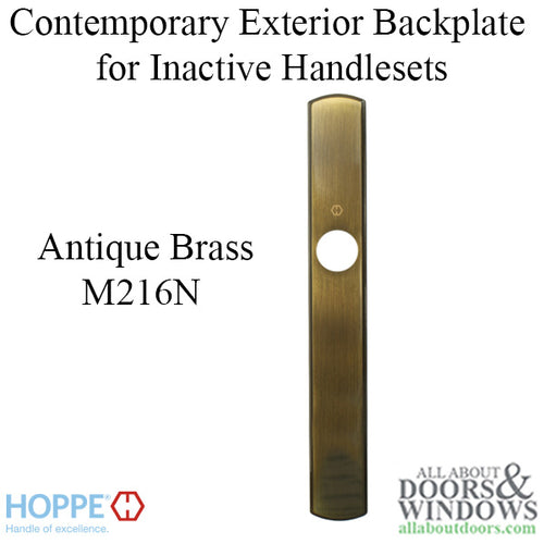 HOPPE Contemporary Exterior Backplate M216N for Inactive Handlesets - Antique Brass - HOPPE Contemporary Exterior Backplate M216N for Inactive Handlesets - Antique Brass