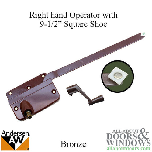 Andersen 7073B Operator w/ Handle 9-1/2 Inch Arm Square Shoe, RH - Bronze - Andersen 7073B Operator w/ Handle 9-1/2 Inch Arm Square Shoe, RH - Bronze