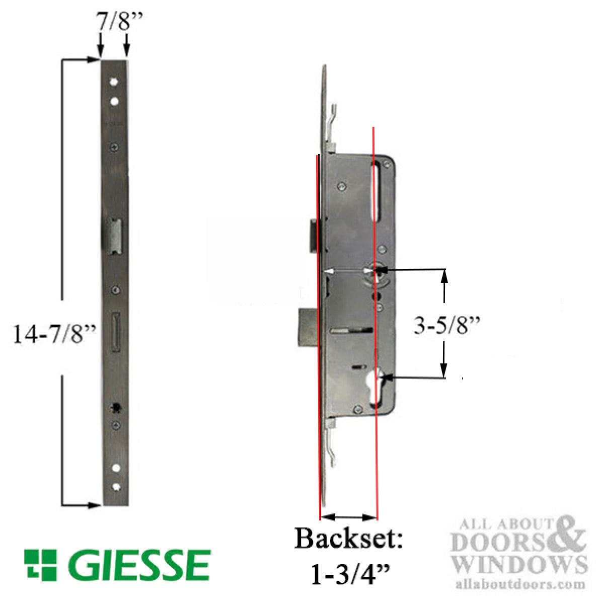 22mm Giesse 45mm Door Lock with Deadbolt 92mm PZ - 22mm Giesse 45mm Door Lock with Deadbolt 92mm PZ