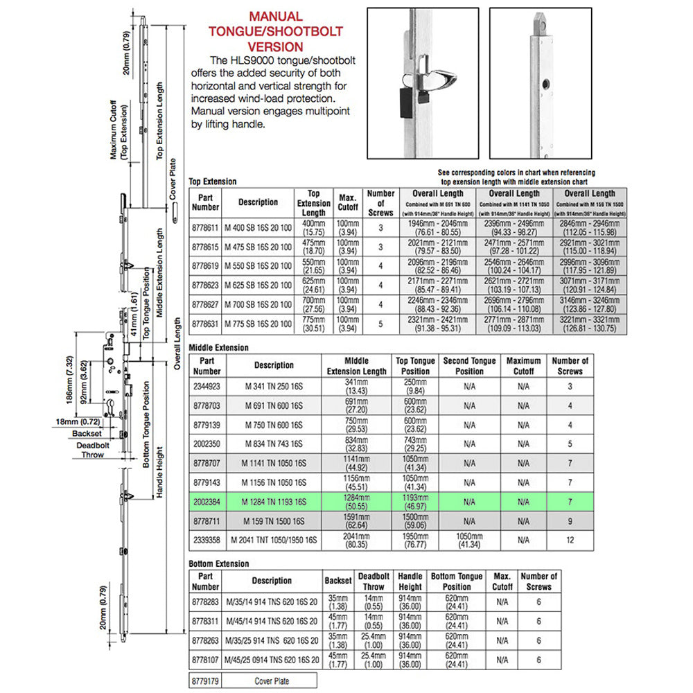 16mm Manual Middle Extension Shootbolt-Tongue @ 46.97