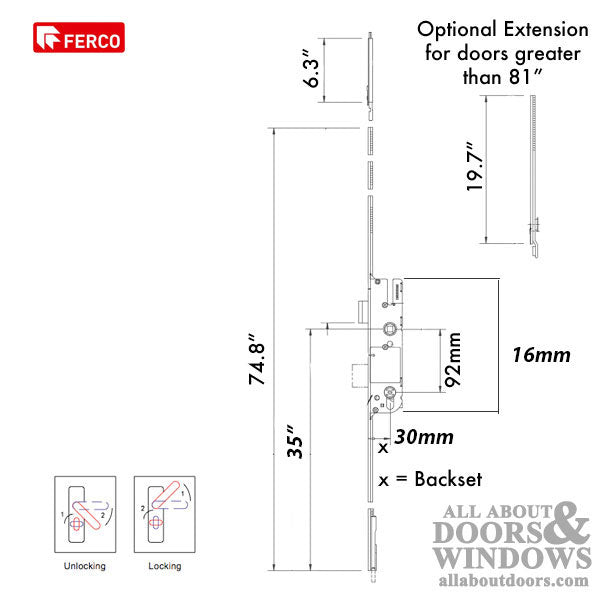 16mm G-U Cremona Europa Active Multipoint Lock w/ Shootbolt - 16mm G-U Cremona Europa Active Multipoint Lock w/ Shootbolt