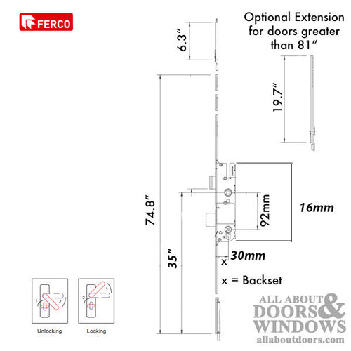 16mm G-U Cremona Europa Active Multipoint Lock w/ Shootbolt - 16mm G-U Cremona Europa Active Multipoint Lock w/ Shootbolt