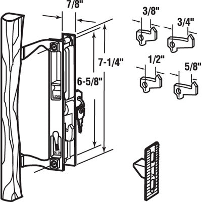 Keyed Handle Set for Sliding Patio Door Flush Mount  Standard Hook - Black Finish, Wood Handle - Keyed Handle Set for Sliding Patio Door Flush Mount  Standard Hook - Black Finish, Wood Handle