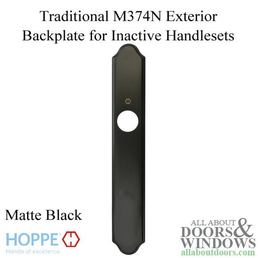 HOPPE Traditional Exterior Backplate M374N for Inactive Handlesets - Matte Black