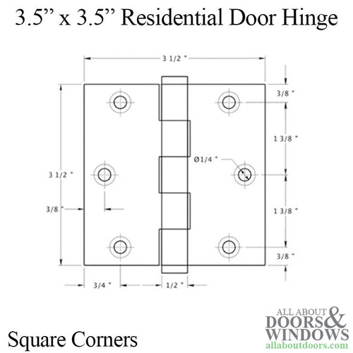 3.5 x 3.5 Full Mortise Hinge, Square Corner - Choose Finish - 3.5 x 3.5 Full Mortise Hinge, Square Corner - Choose Finish